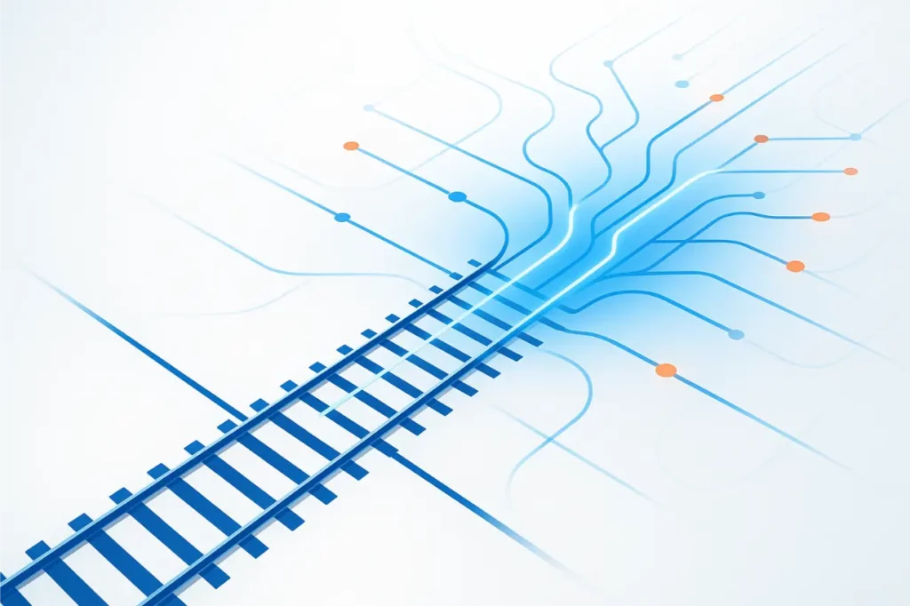 Illustration conceptuelle représentant la vision d'un réseau ferroviaire interconnecté et fluide